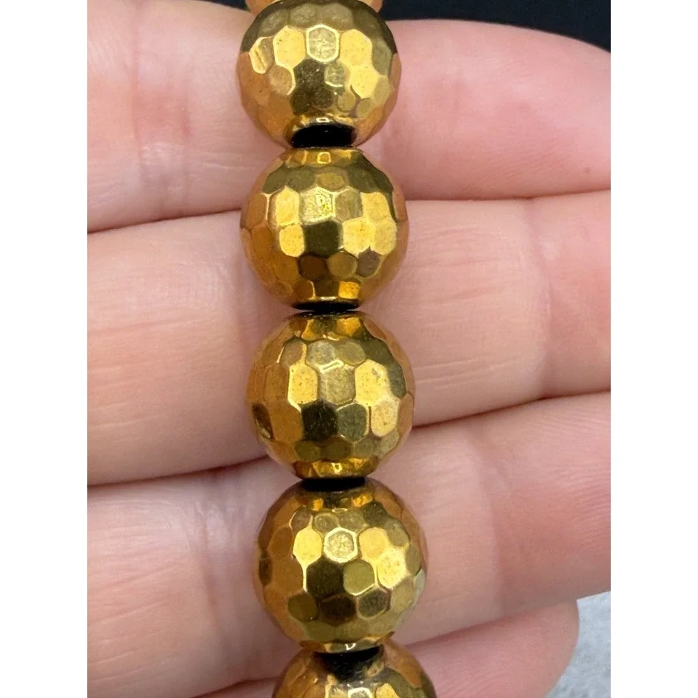 Glass Beaded Bracelet Stretch Band Gold Tone Faceted Size 7